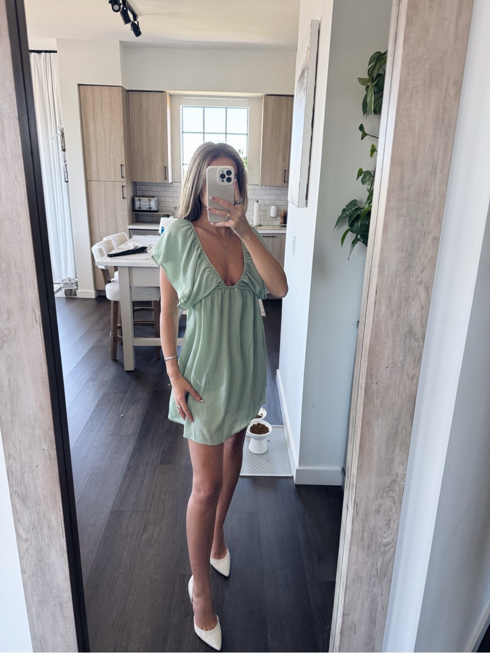 TikTok Shop Sage Green V-Neck Mini Dress (Size Small)
